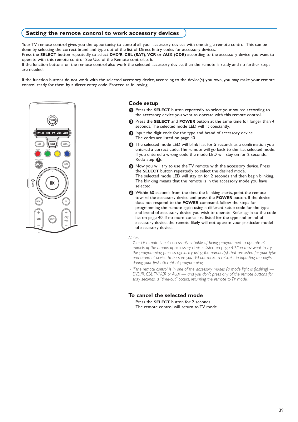 Code setup | Philips 42PF9730A-37 User Manual | Page 41 / 54