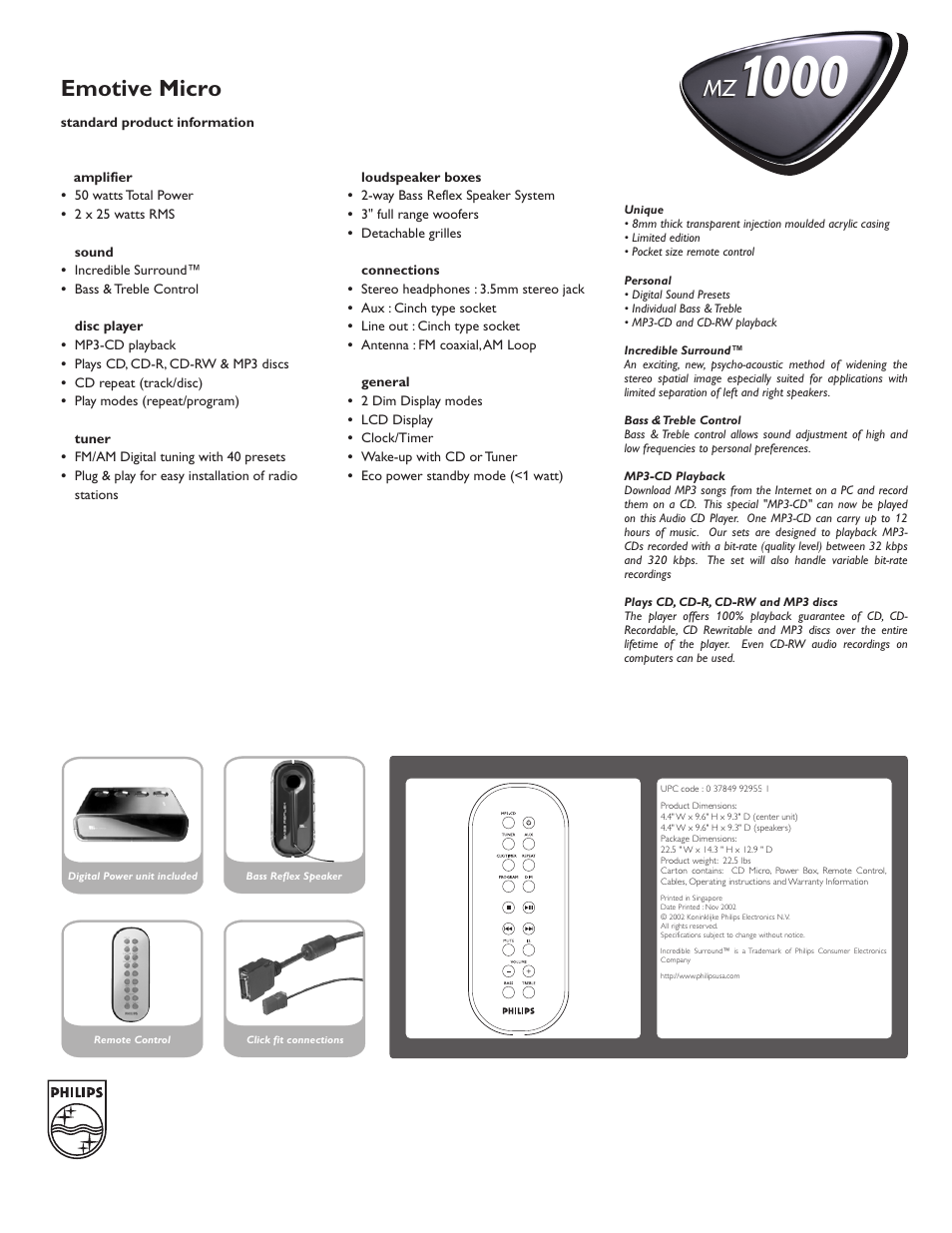 Emotive micro | Philips MZ-1000-37 User Manual | Page 2 / 2