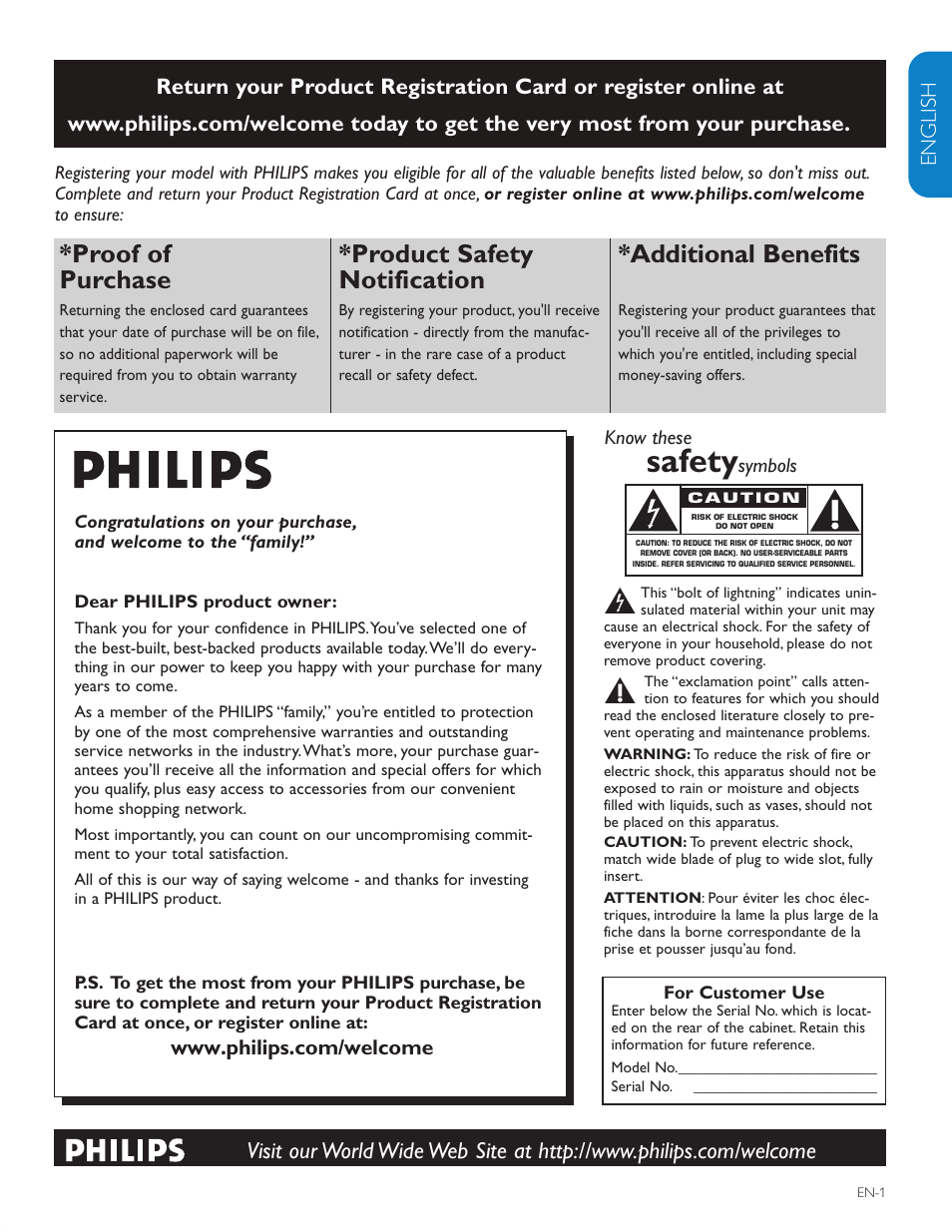 Safety, Proof of purchase, Product safety notification | Additional benefits | Philips 42PFL5603D-F7 User Manual | Page 2 / 44