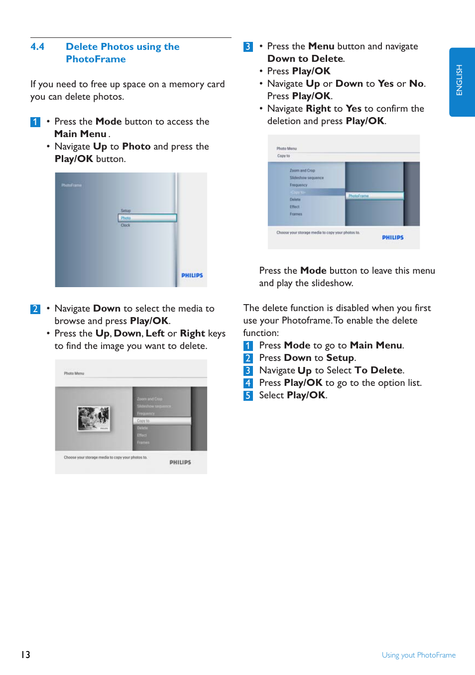 Delete.photos.using.the....photofram | Philips 8FF2FPW-37B User Manual | Page 13 / 32