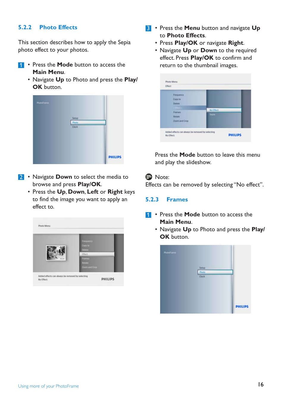 Photo.effects, Frames | Philips 8FF2FPW-37B User Manual | Page 16 / 32