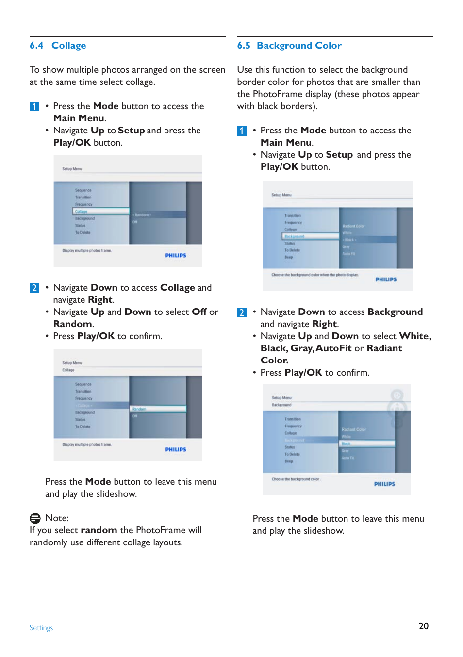 Collage, Background.color | Philips 8FF2FPW-37B User Manual | Page 20 / 32