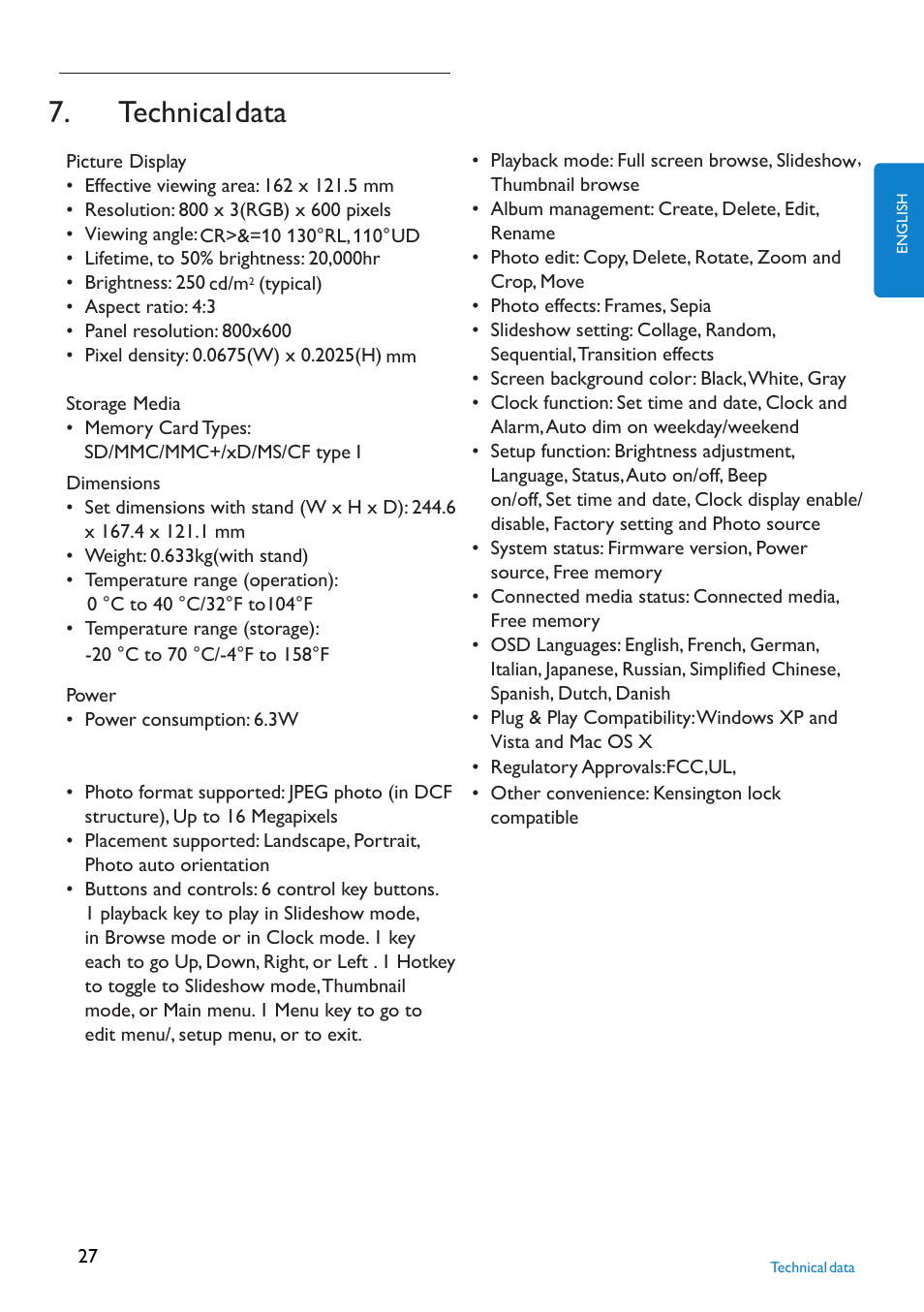 Technicaldata | Philips 8FF2FPW-37B User Manual | Page 27 / 32