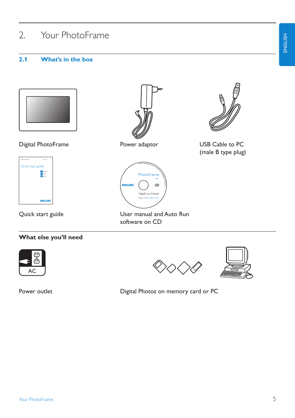 Your.photoframe, What’s.in.the.box, Your photoframe | Philips 8FF3FPB-27B User Manual | Page 7 / 38