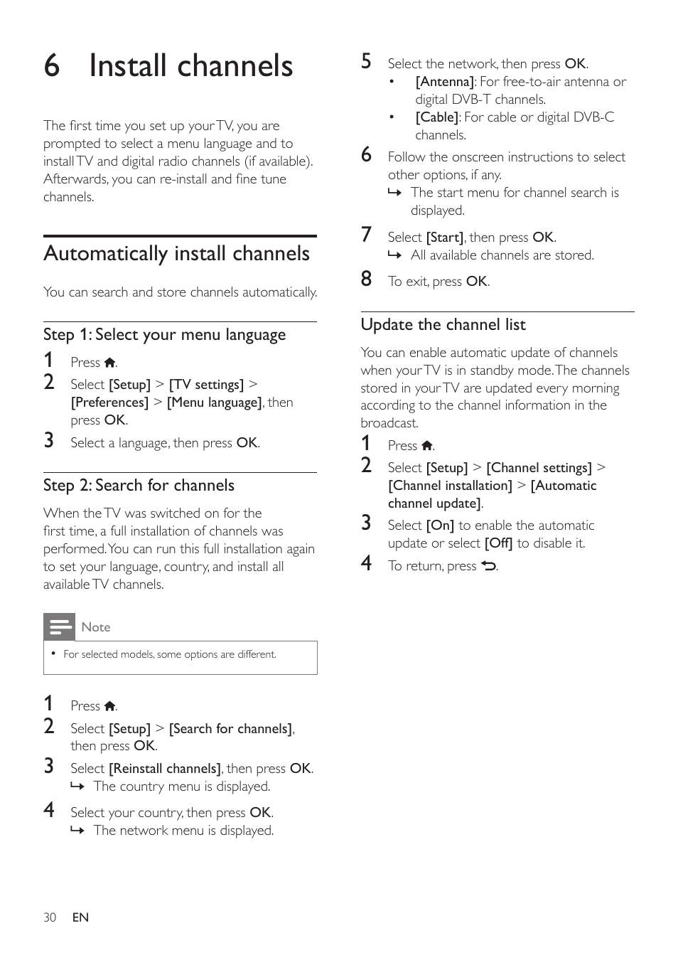 6 install channels, Automatically install channels | Philips 32PFL3506H-12 User Manual | Page 34 / 55