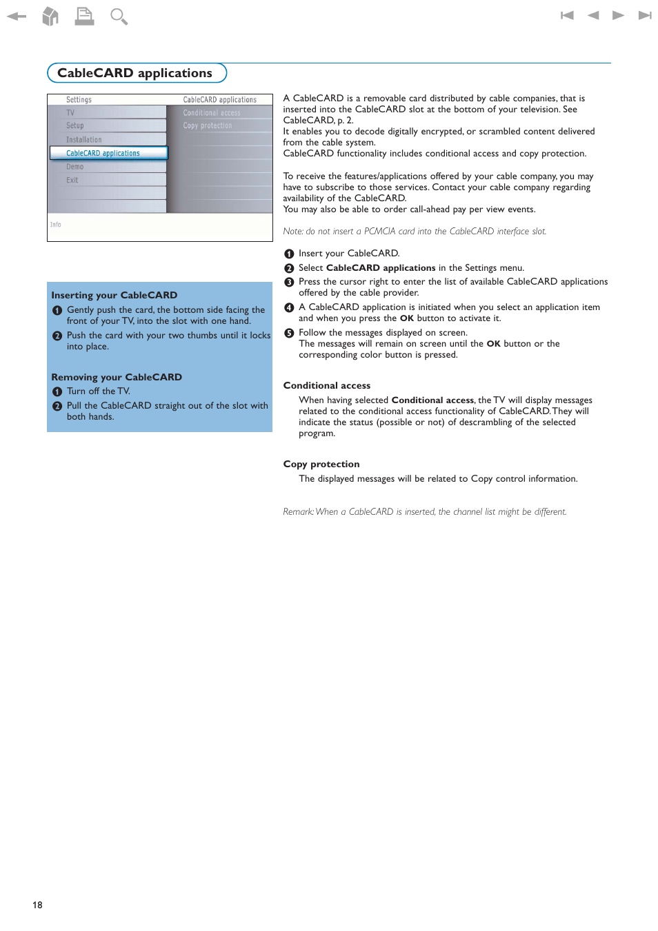 Cablecard applications | Philips 32PF9630A-37B User Manual | Page 22 / 52