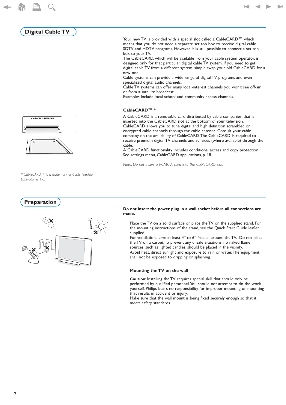 Digital cable tv preparation, Preparation digital cable tv | Philips 32PF9630A-37B User Manual | Page 6 / 52