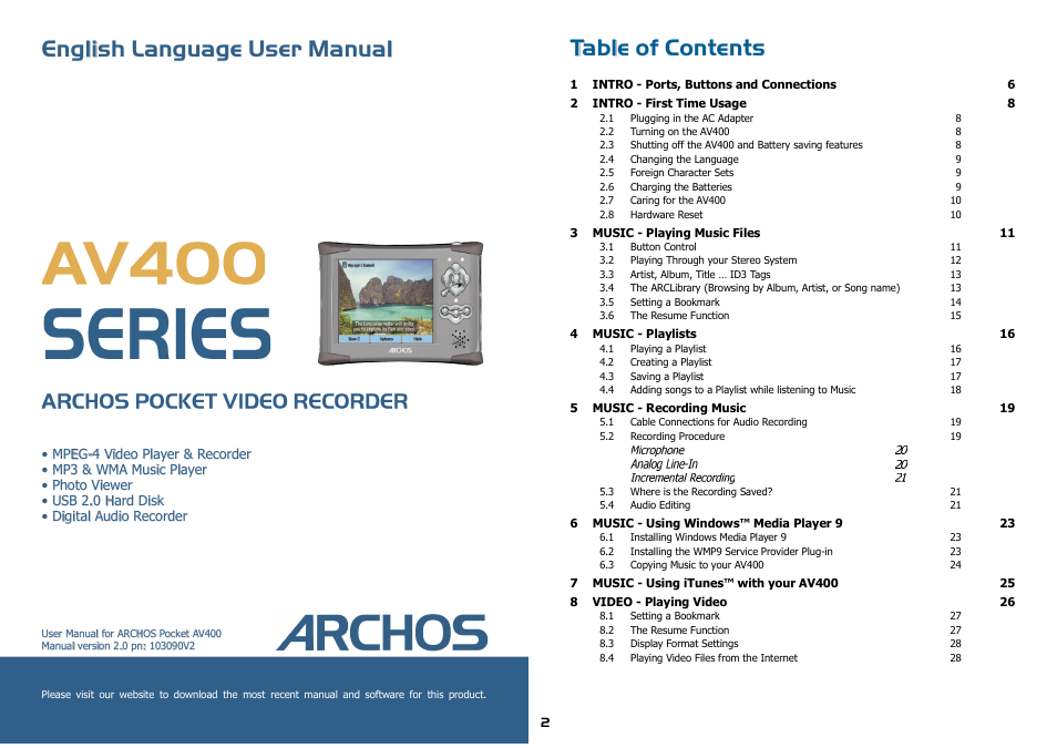 ARCHOS AV400 Series User Manual | 39 pages