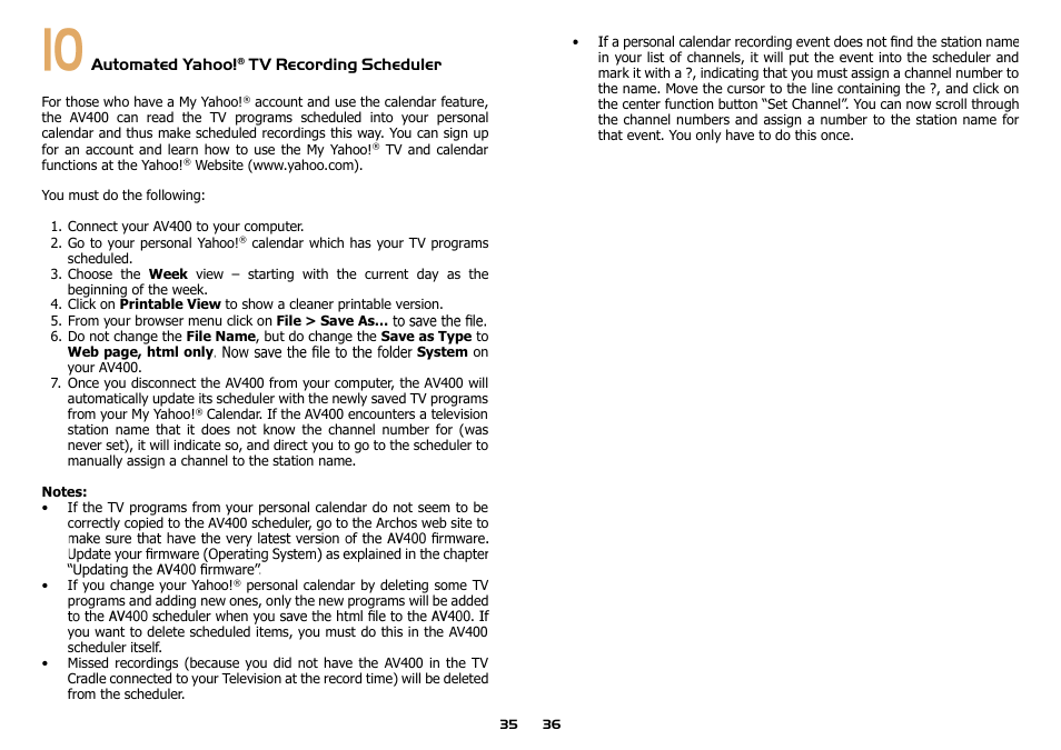 Automated yahoo, Tv recording scheduler | ARCHOS AV400 Series User Manual | Page 18 / 39