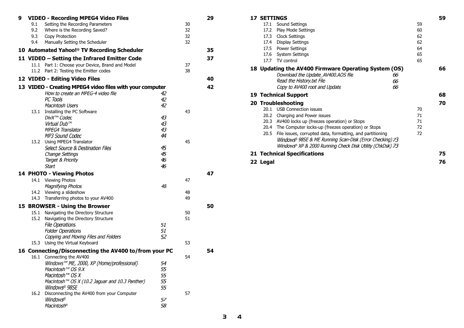 ARCHOS AV400 Series User Manual | Page 2 / 39