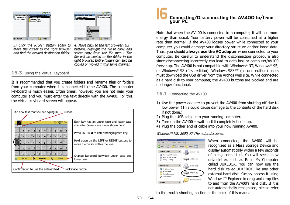 Connecting/disconnecting the av400 to/from your pc | ARCHOS AV400 Series User Manual | Page 27 / 39