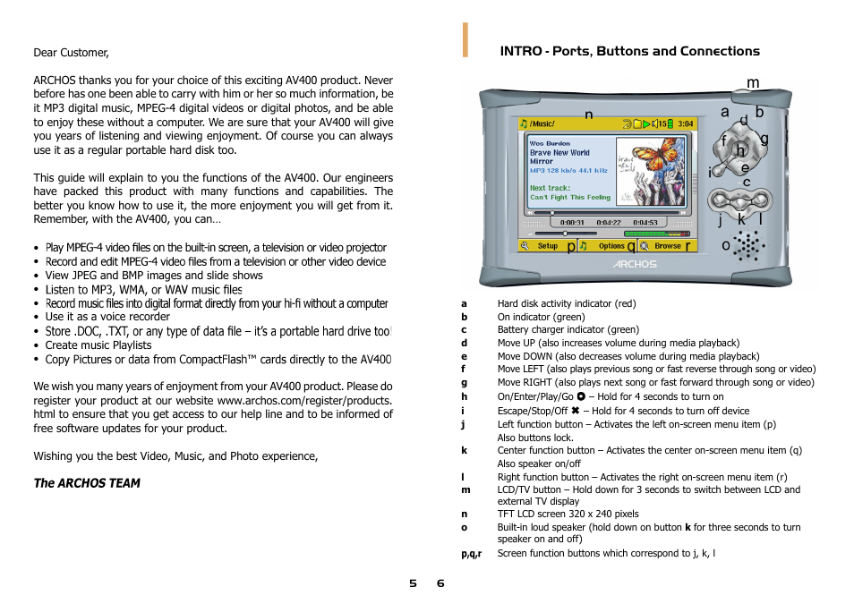 Intro - ports, buttons and connections | ARCHOS AV400 Series User Manual | Page 3 / 39