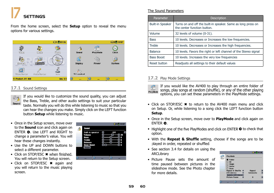 Settings | ARCHOS AV400 Series User Manual | Page 30 / 39