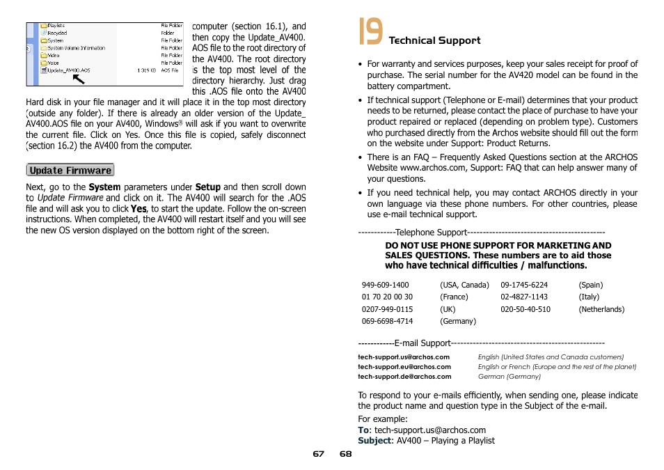 Technical support | ARCHOS AV400 Series User Manual | Page 34 / 39