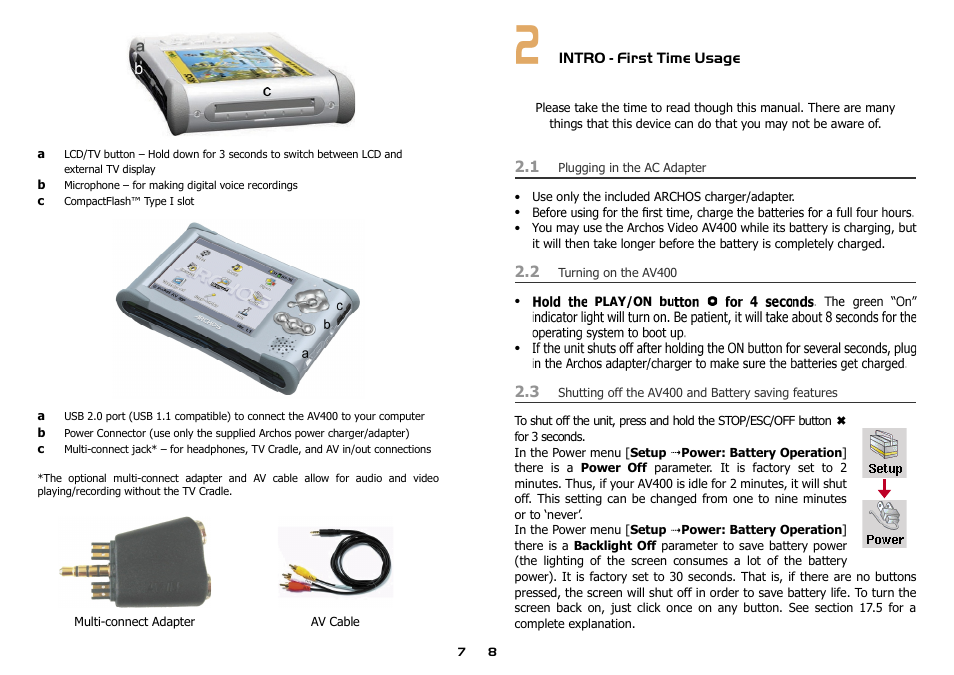 Intro - first time usage | ARCHOS AV400 Series User Manual | Page 4 / 39
