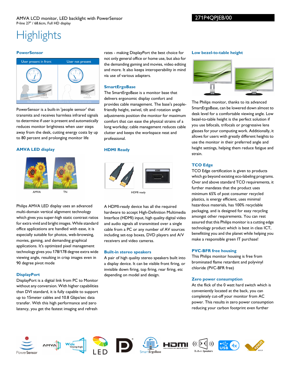 Highlights | Philips 271P4QPJEB-00 User Manual | Page 2 / 3