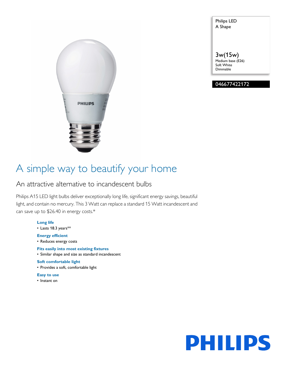 Philips 046677422172 User Manual | 2 pages