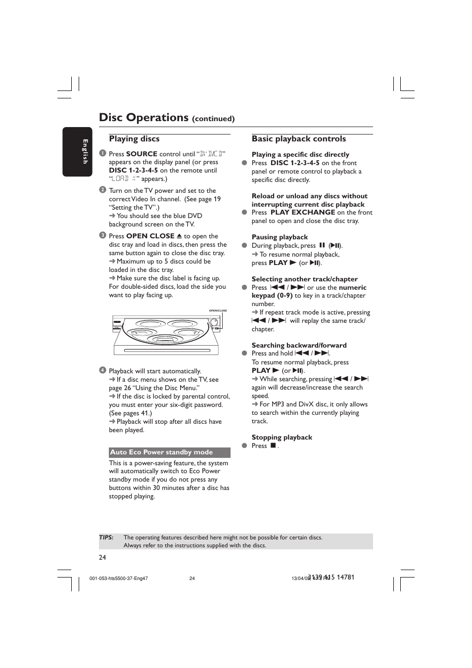 Disc operations | Philips HTS5500C-37B User Manual | Page 24 / 53
