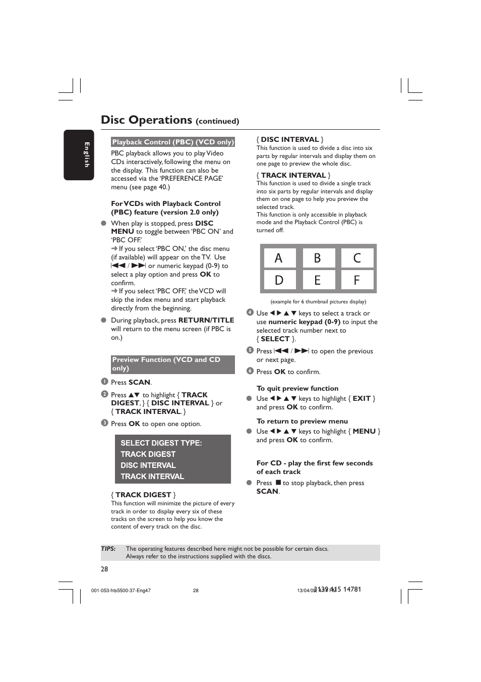 Disc operations | Philips HTS5500C-37B User Manual | Page 28 / 53