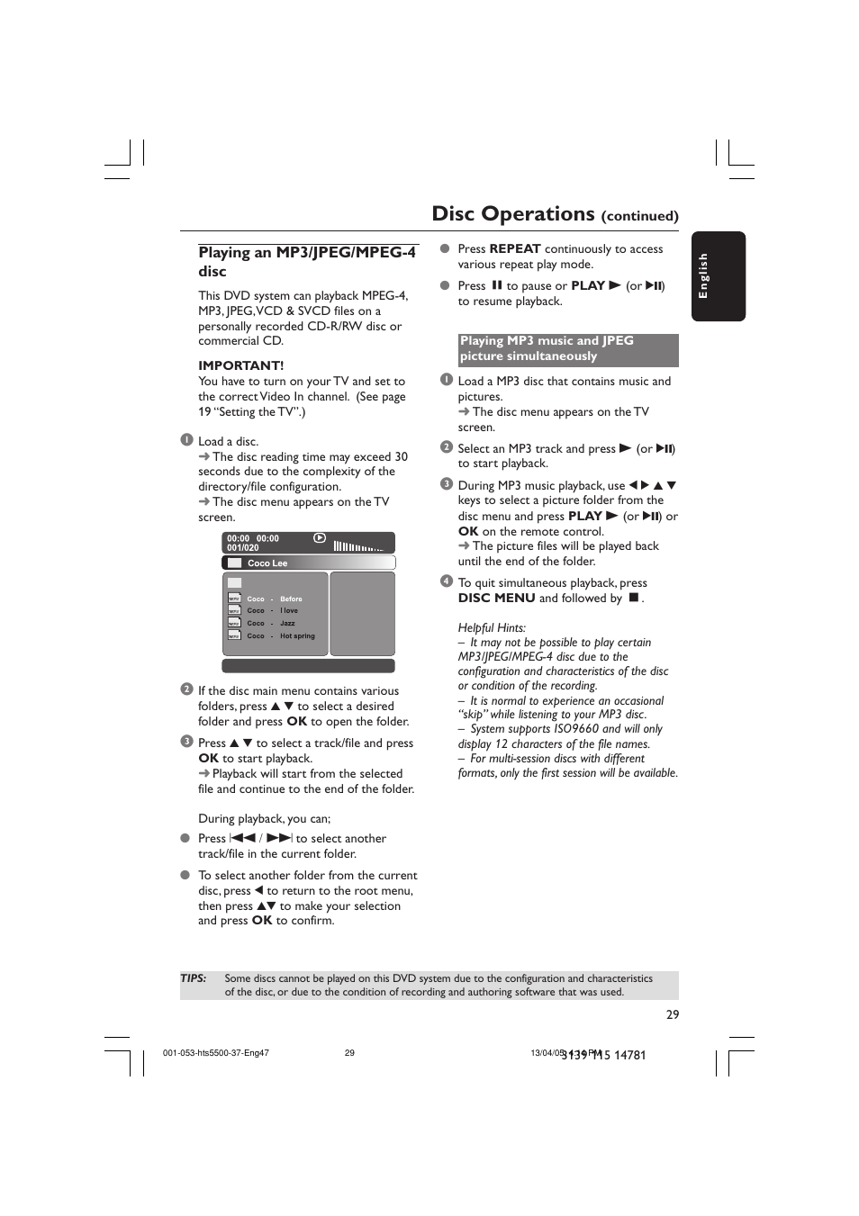 Disc operations | Philips HTS5500C-37B User Manual | Page 29 / 53