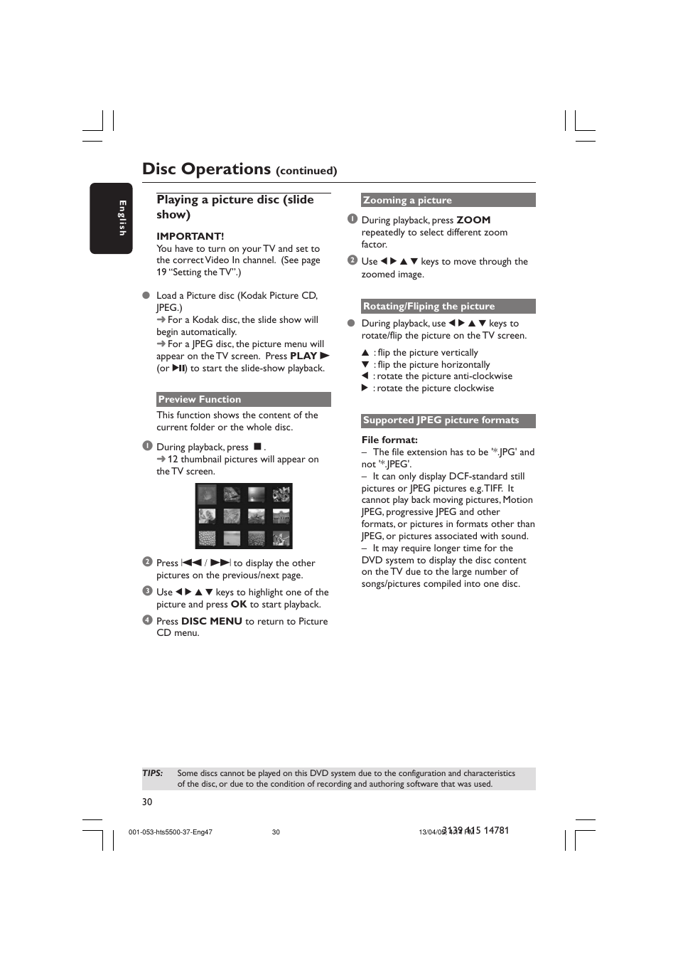 Disc operations | Philips HTS5500C-37B User Manual | Page 30 / 53