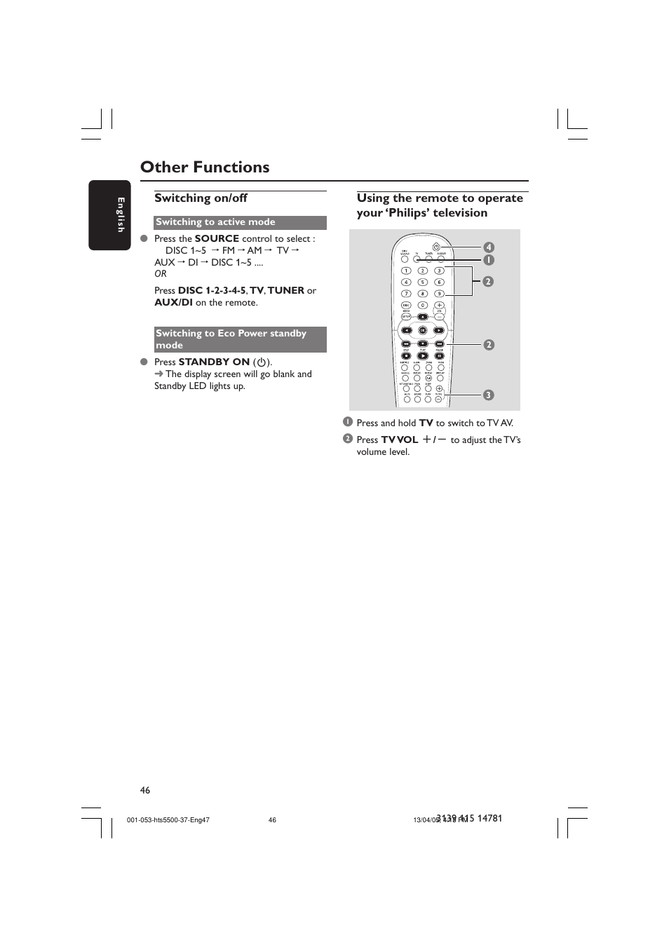 Other functions | Philips HTS5500C-37B User Manual | Page 46 / 53
