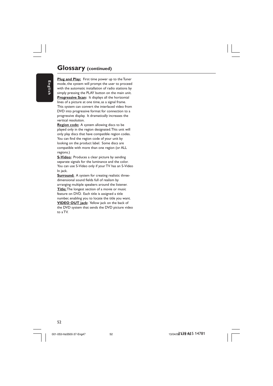 Glossary | Philips HTS5500C-37B User Manual | Page 52 / 53