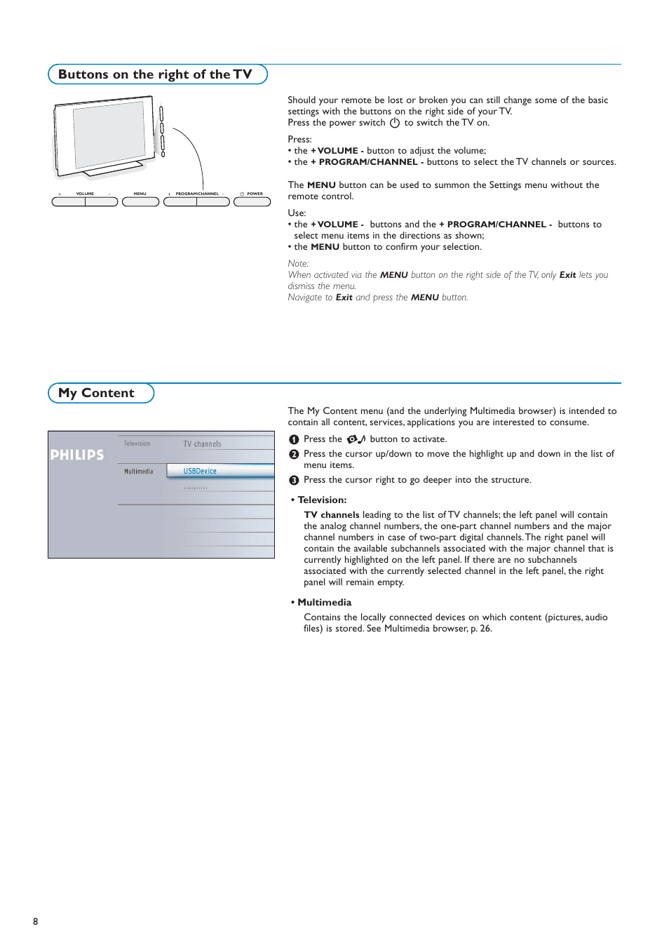 My content buttons on the right of the tv | Philips 50PF7220A-37 User Manual | Page 10 / 48