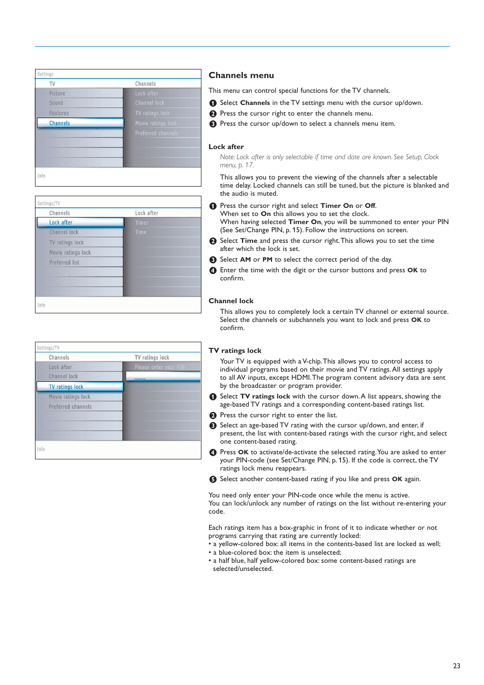 Channels menu | Philips 50PF7220A-37 User Manual | Page 25 / 48