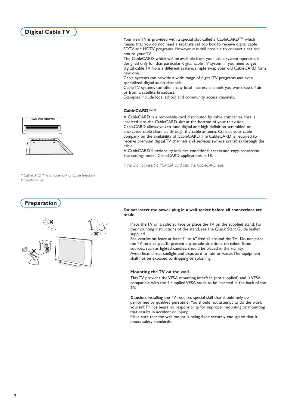 Preparation digital cable tv | Philips 50PF7220A-37 User Manual | Page 4 / 48