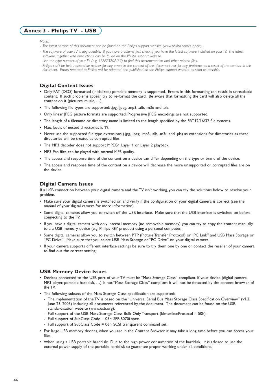 Annex 3 - philips tv - usb | Philips 50PF7220A-37 User Manual | Page 46 / 48