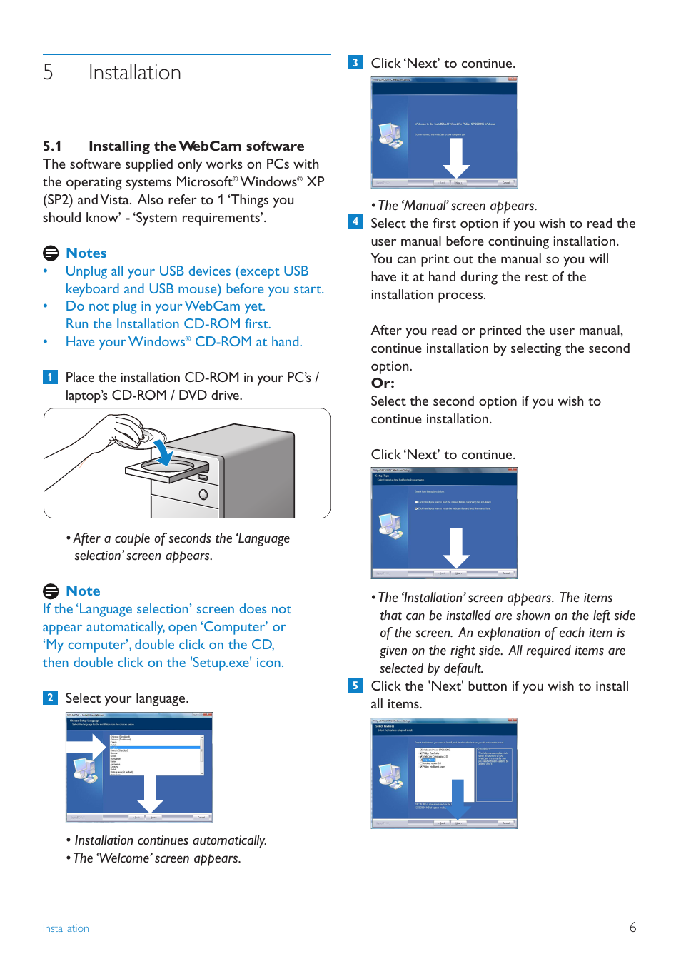 5installation | Philips SPC630NC-00 User Manual | Page 6 / 20