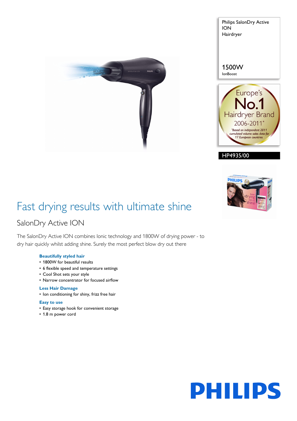 Philips HP4935-00 User Manual | 2 pages