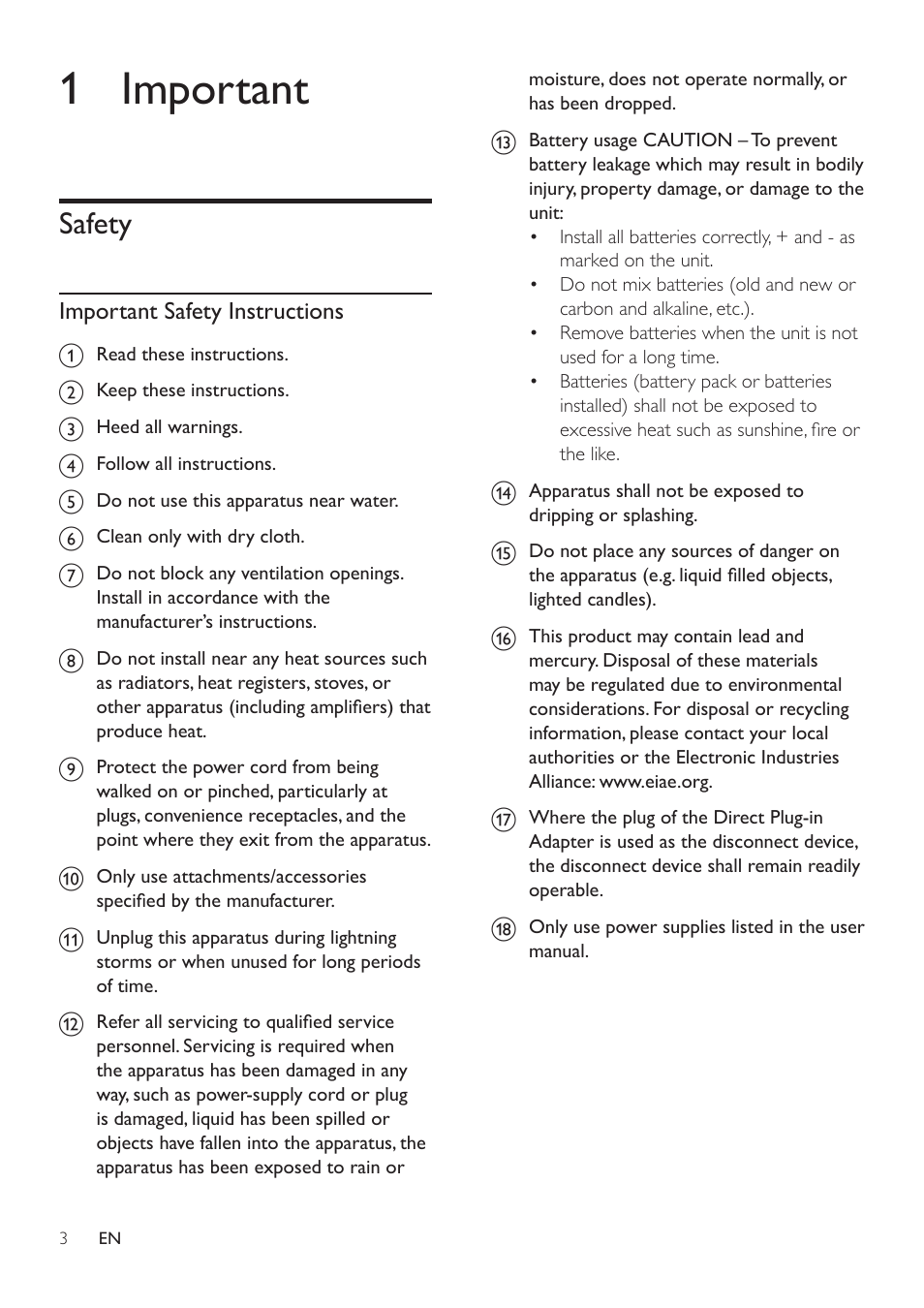 1 important, Safety | Philips DS7880-37 User Manual | Page 3 / 11