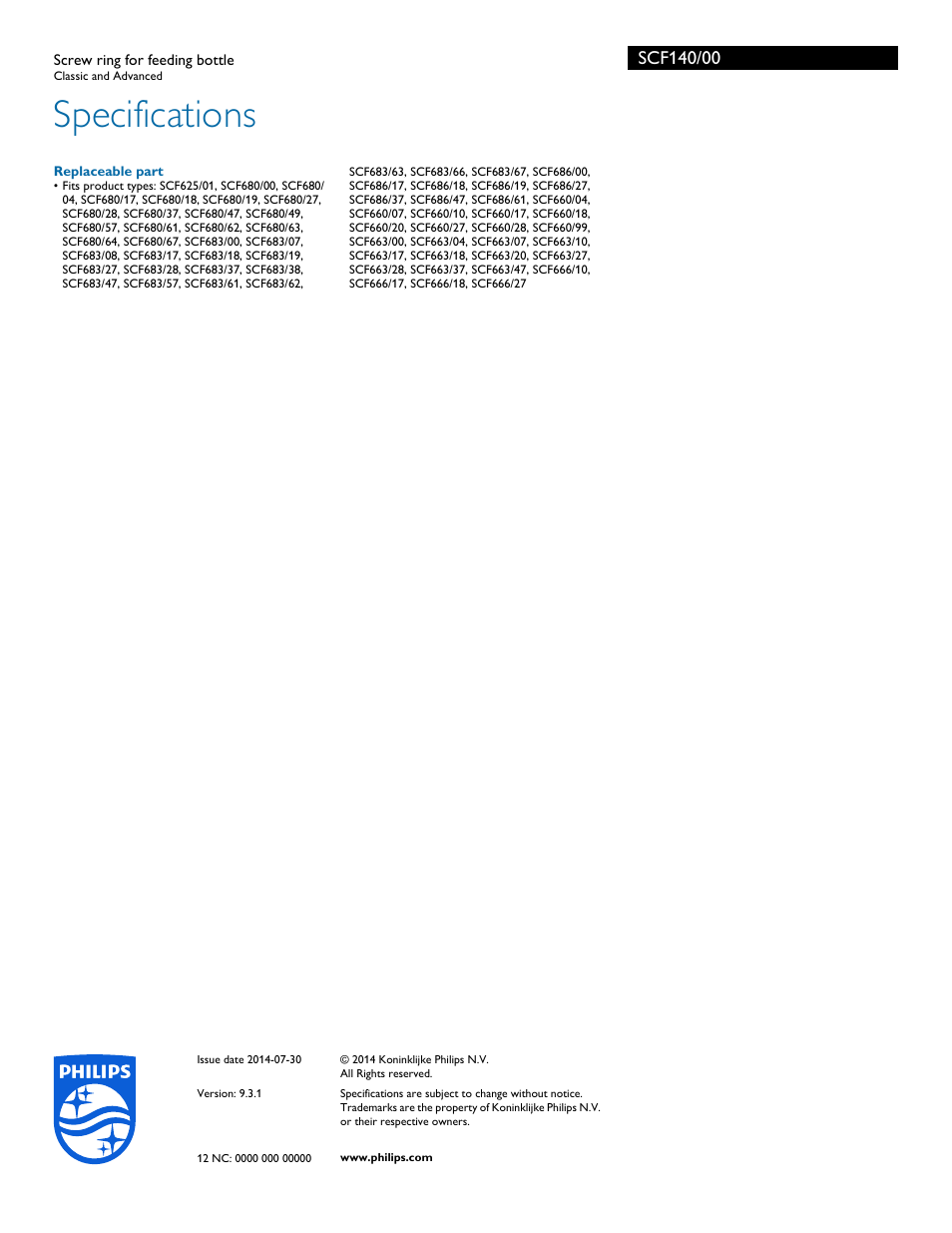 Specifications | Philips SCF140-00 User Manual | Page 2 / 2