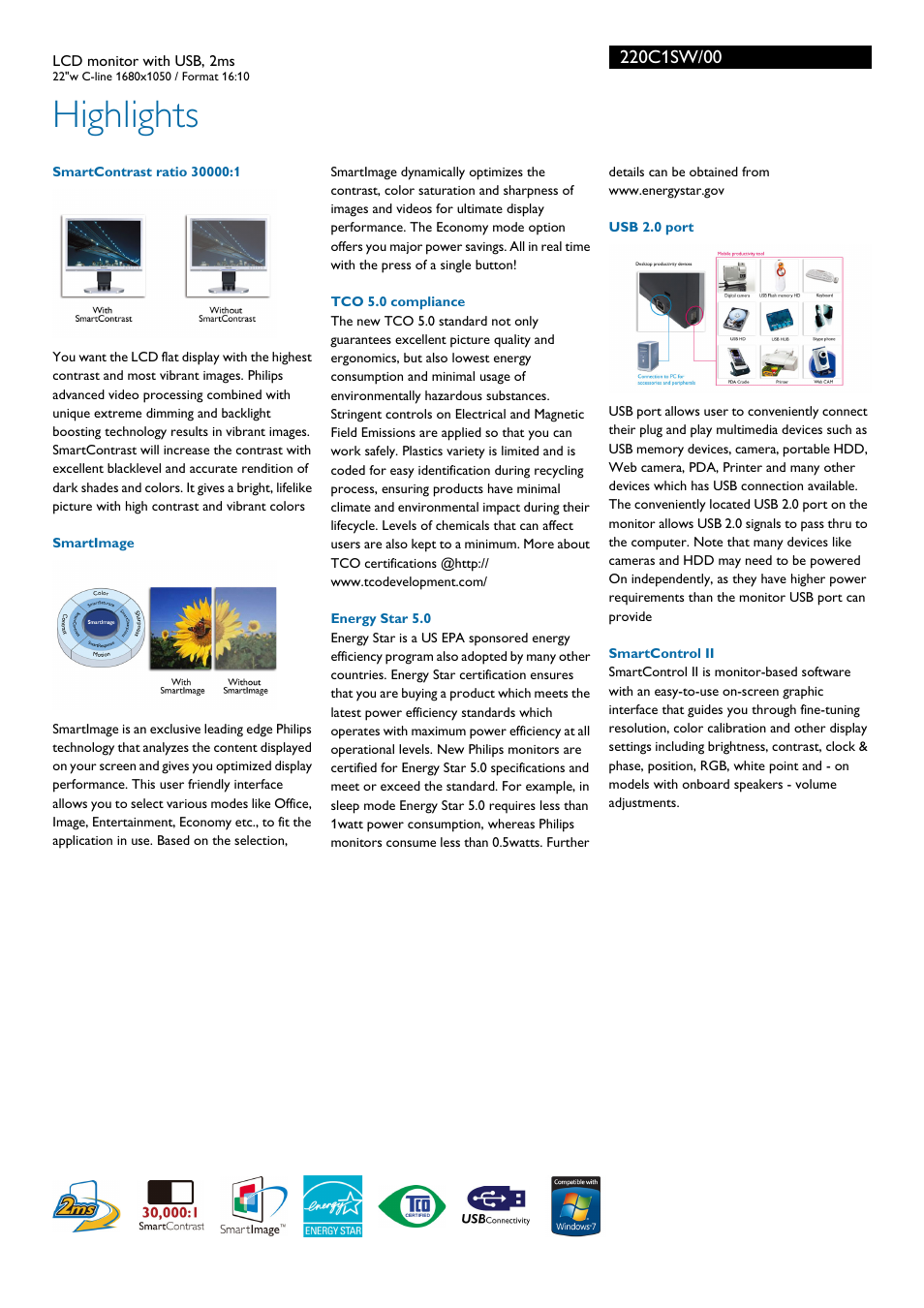 Highlights | Philips 220C1SW-00 User Manual | Page 2 / 3