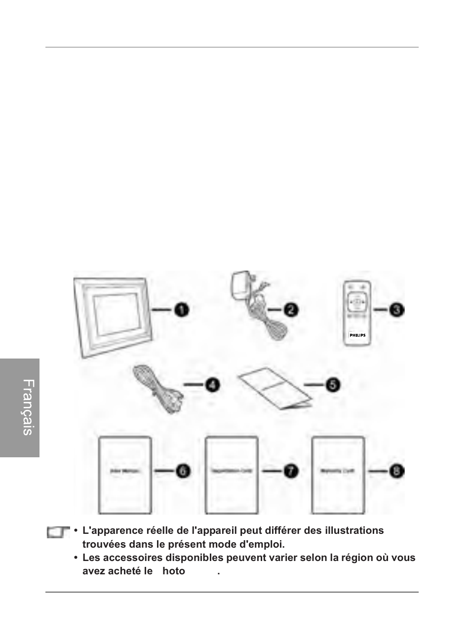 Contenu de l'emballage, Franç ai s | Philips SPF4480X-G7 User Manual | Page 147 / 210