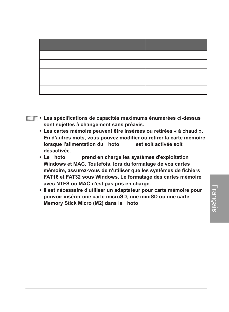 Formats de carte mémoire compatibles, Franç ai s | Philips SPF4480X-G7 User Manual | Page 164 / 210