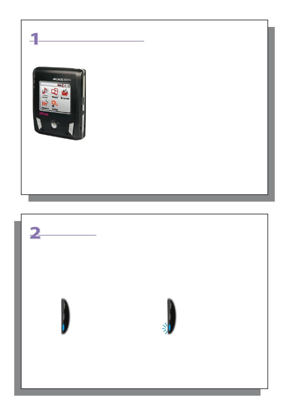 Ports, buttons, and connections, First time usage | ARCHOS 204 User Manual | Page 3 / 24