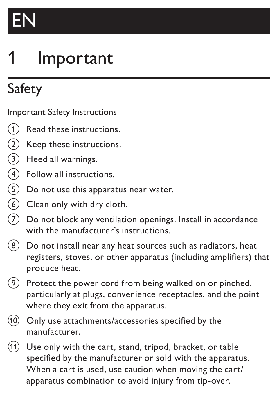 1 important, Safety | Philips AJ3270D-37 User Manual | Page 8 / 28