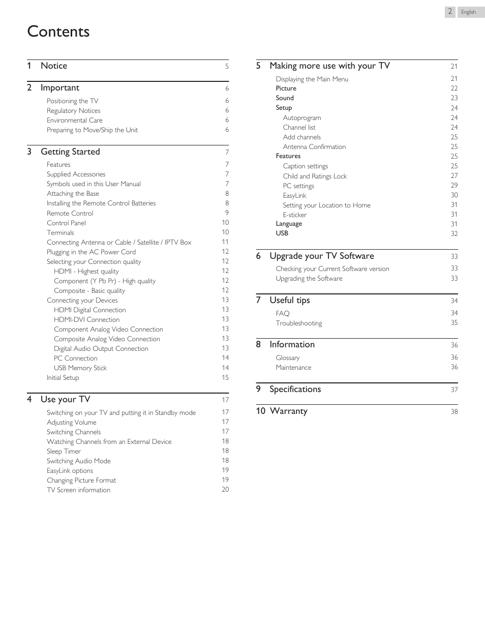 Philips 3000 series LED-LCD TV 32PFL3509 32" class-po User Manual | Page 2 / 39