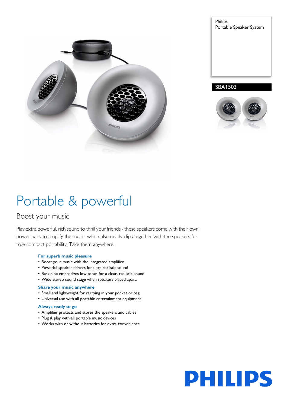 Philips SBA1503-37 User Manual | 2 pages