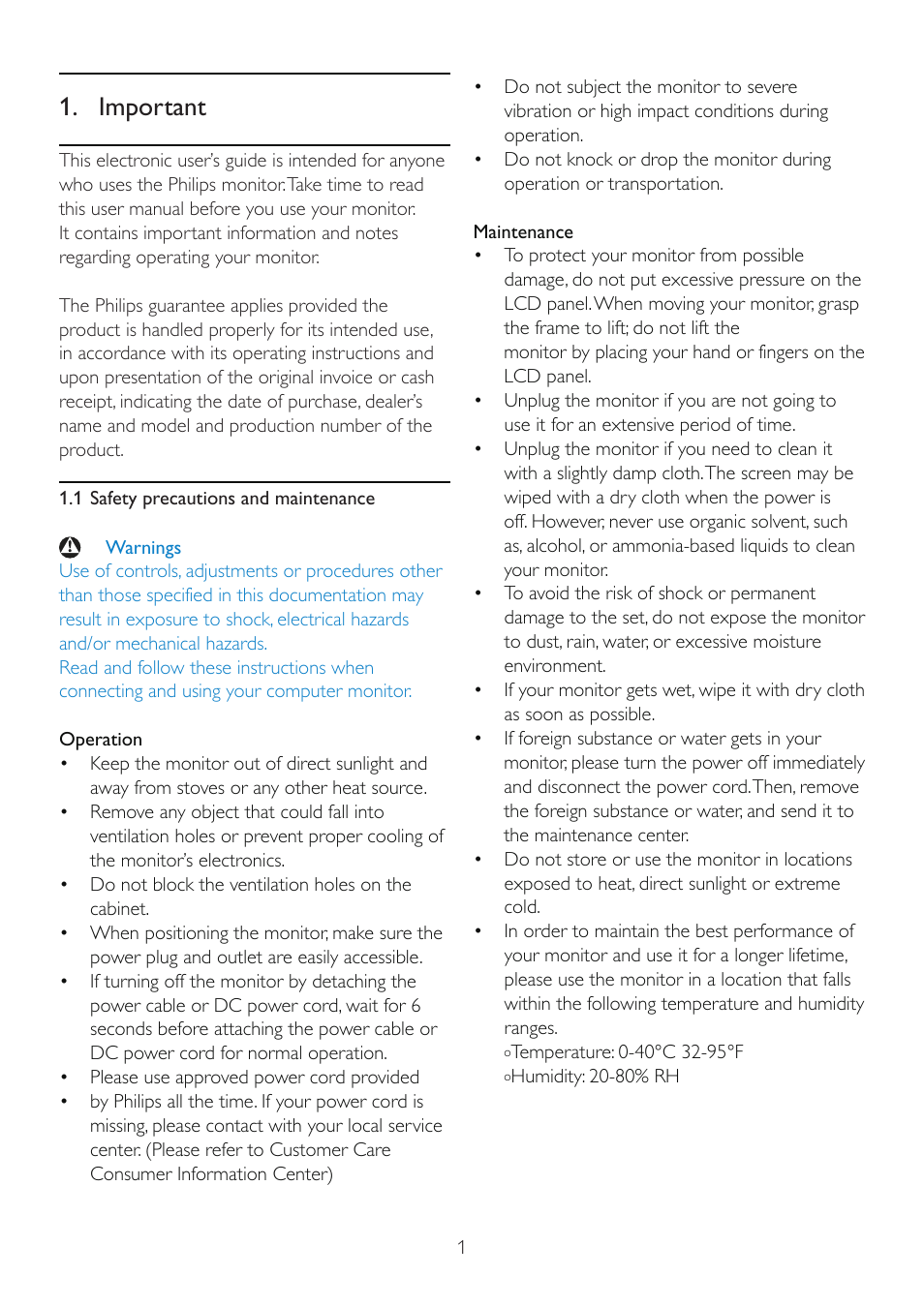 Important | Philips 225B2CS-00 User Manual | Page 3 / 55