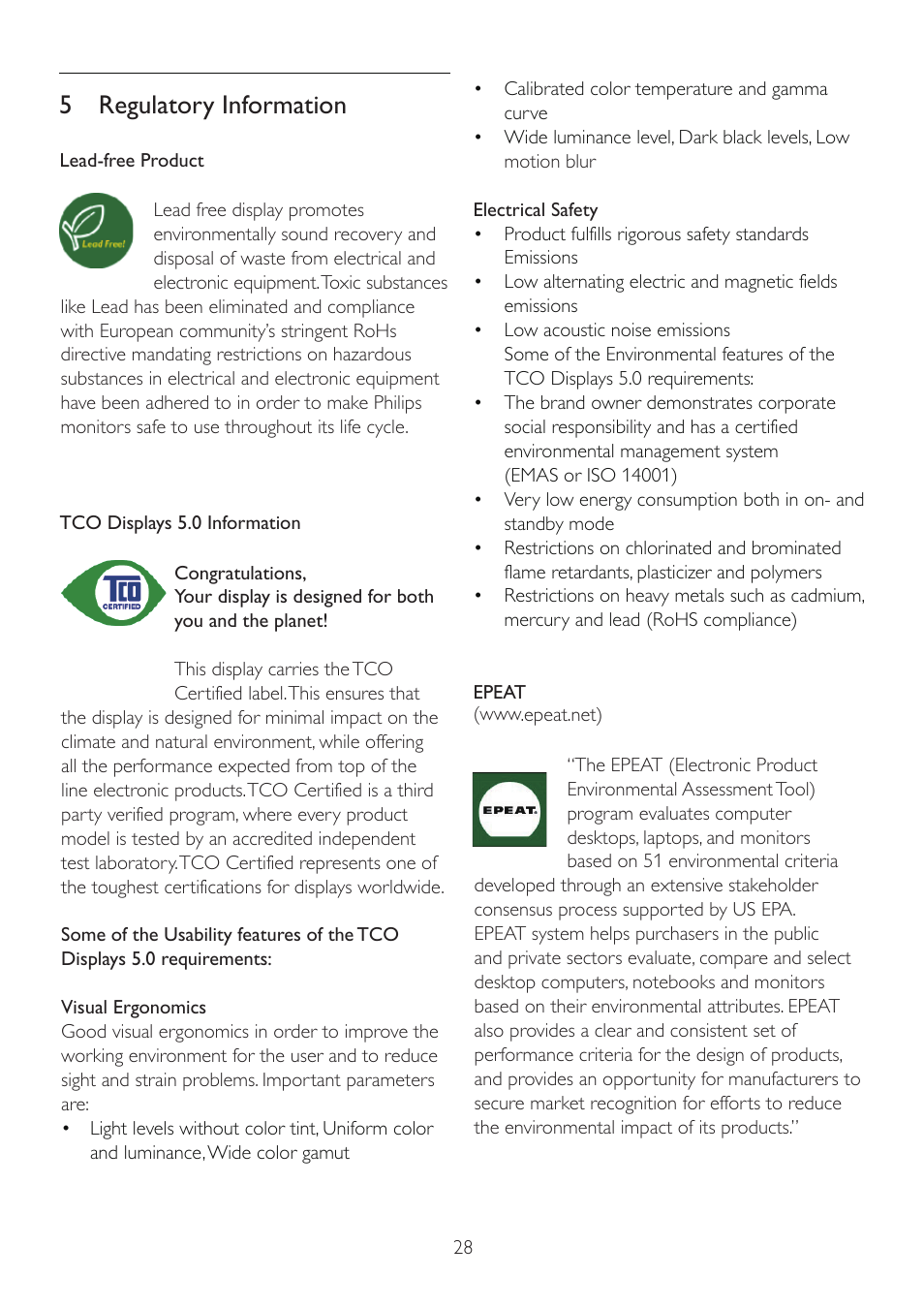 5 regulatory information | Philips 225B2CS-00 User Manual | Page 30 / 55