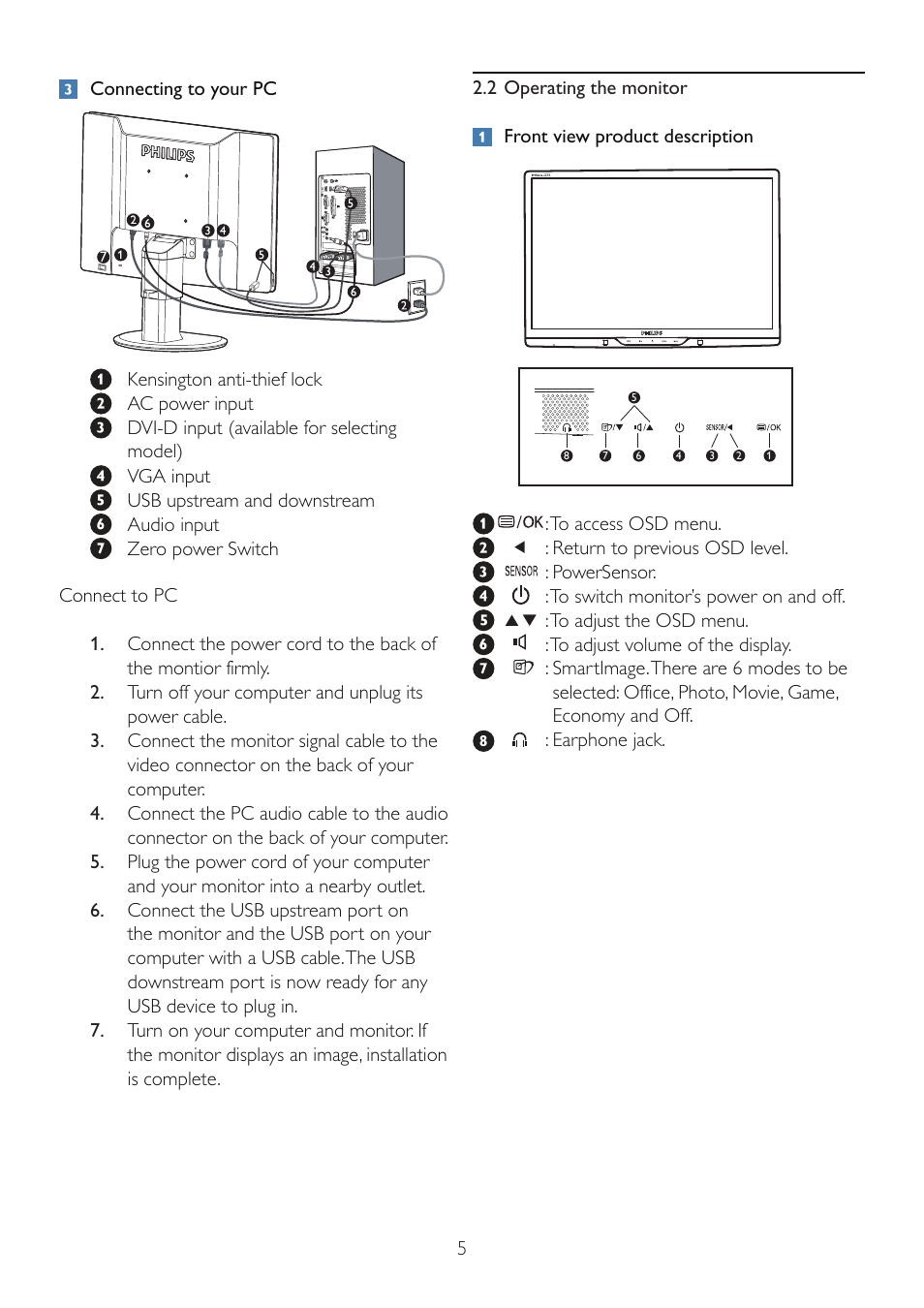Philips 225B2CS-00 User Manual | Page 7 / 55