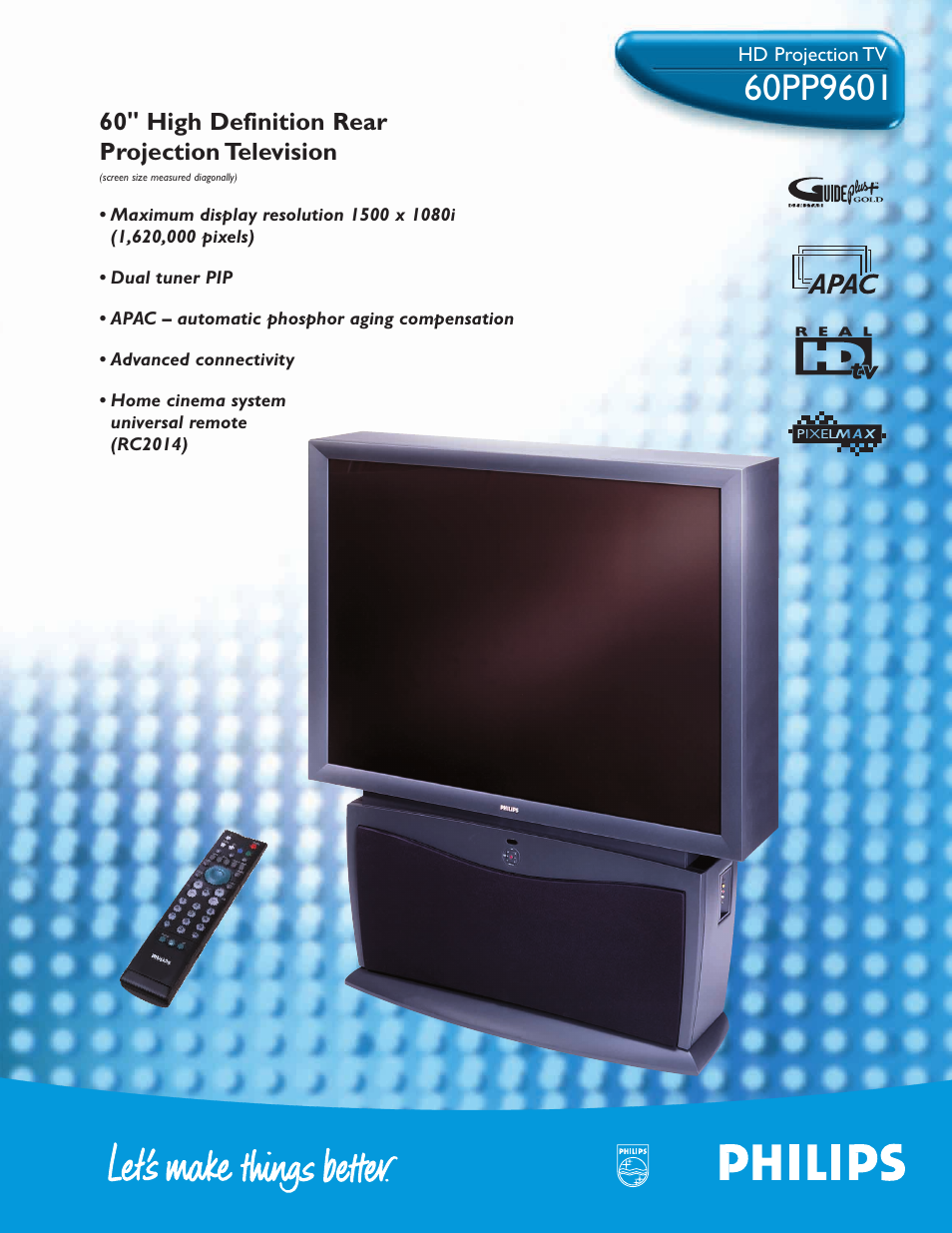 Philips 60i projection HDTV monitor User Manual | 2 pages