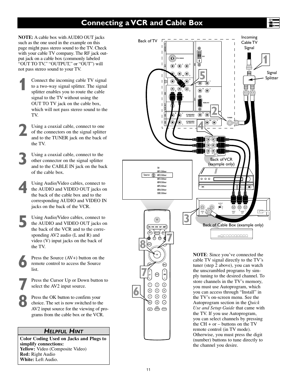 Connecting a vcr and cable box, Elpful | Philips 55PL9774-37B User Manual | Page 11 / 80