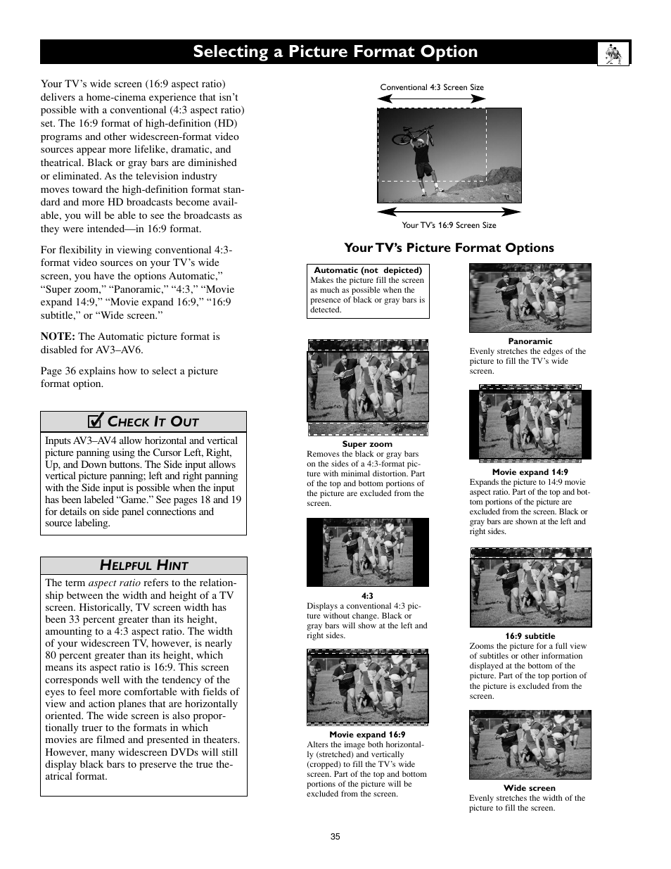 Selecting a picture format option, Cc c | Philips 55PL9774-37B User Manual | Page 35 / 80