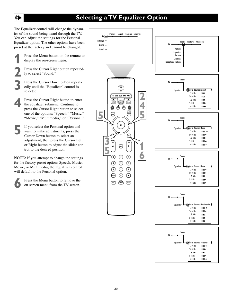 Selecting a tv equalizer option | Philips 55PL9774-37B User Manual | Page 39 / 80