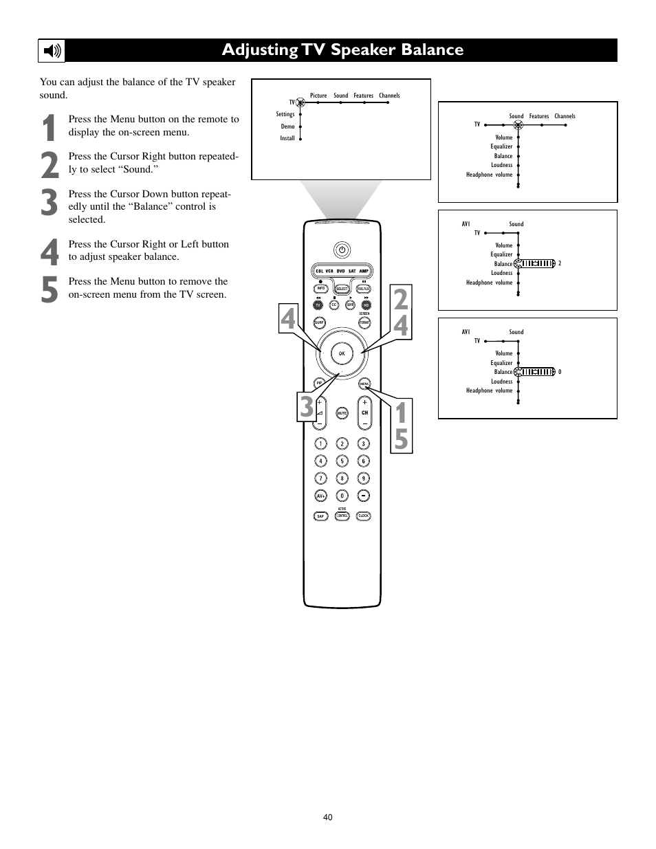 Adjusting tv speaker balance | Philips 55PL9774-37B User Manual | Page 40 / 80